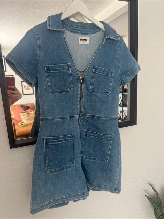 Show Me Your MuMu Pants - Show Me Your MuMu Blue Denim womens One-Piece Romper with Front Zip